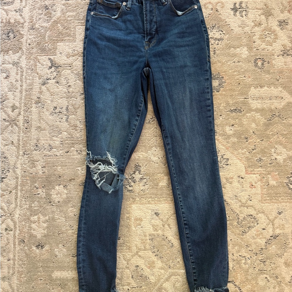 Good American Dark Blue Distressed Skinny Jeans